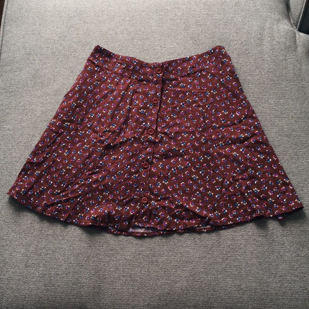 Lush Brown Flower Printed Mini Skirt